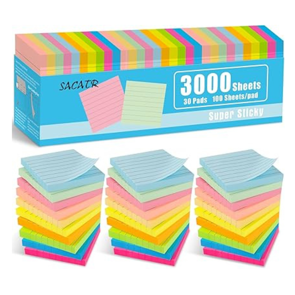 30 Pads Lined Sticky Notes, Sticky Note Pads 3×3 inches