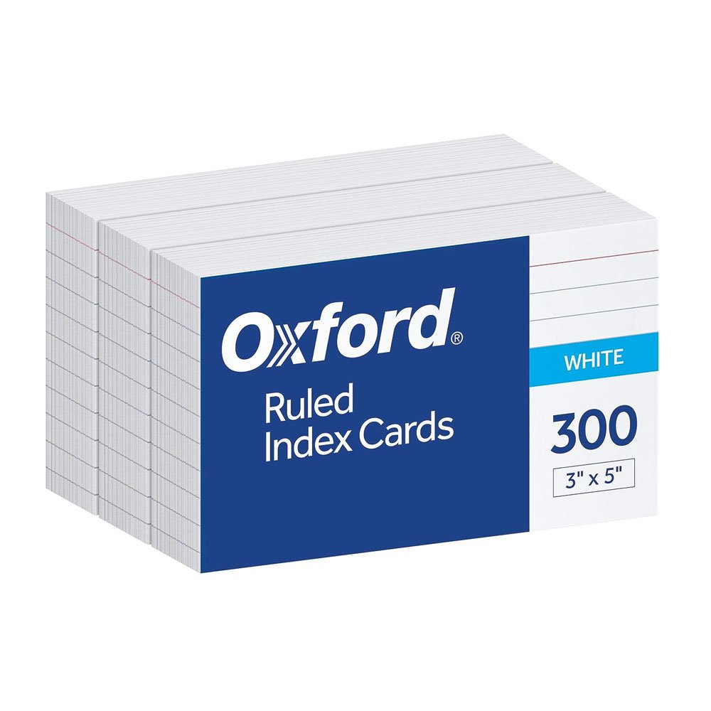 Oxford Ruled Index Cards, 3″ x 5″, White, Lined Index Flashcards